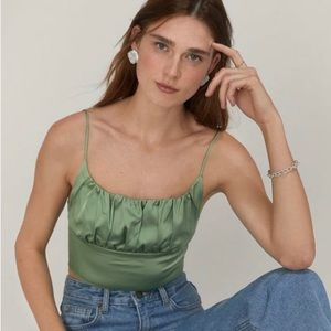 Nasty Gal Can't Be Cropped Satin Ruched Top Green